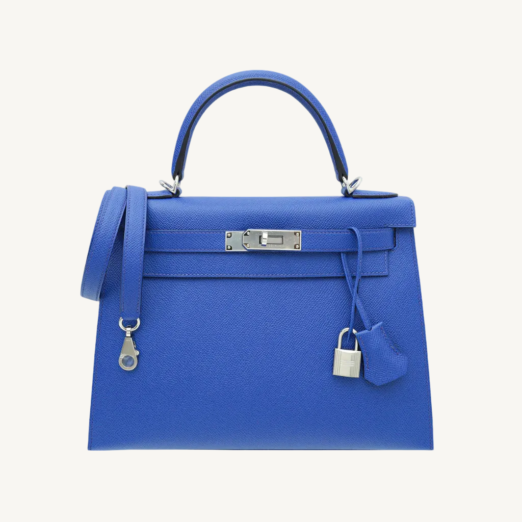 Hermès Kelly Sellier 28 Bleu Electrique Epsom PHW Handbag