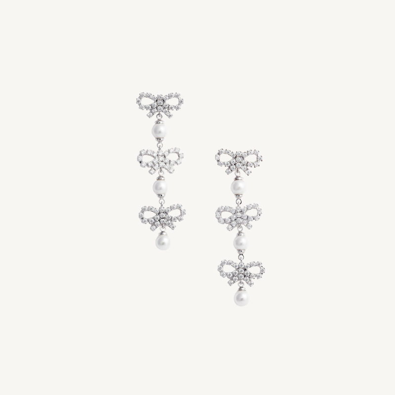 Micro Bow Pearl Tiered Earrings