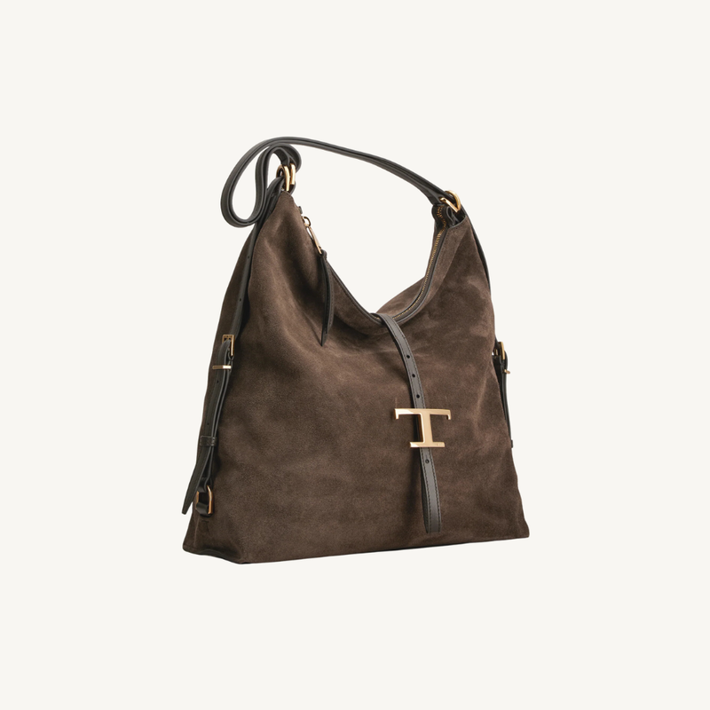 T Timeless Medium Suede Shoulder Bag