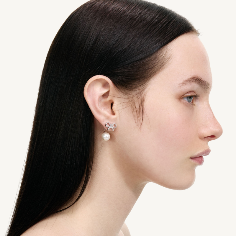 Crystal Bow Pearl Jacket Earrings