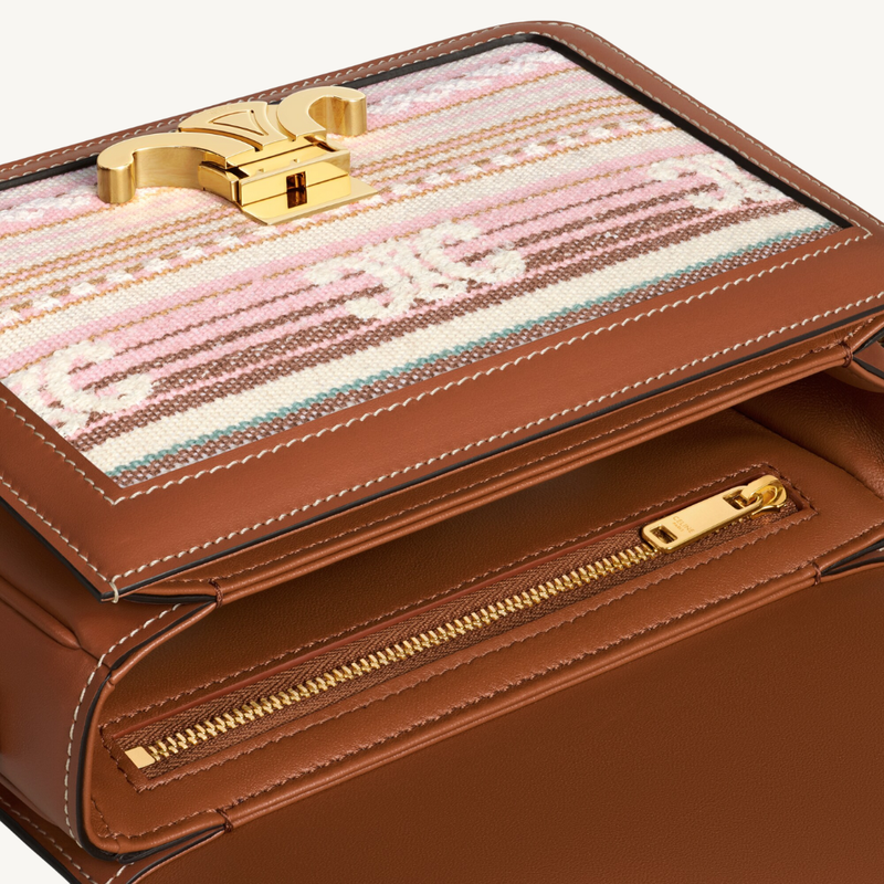 Teen Triomphe Bag in Striped Textile & Calfskin