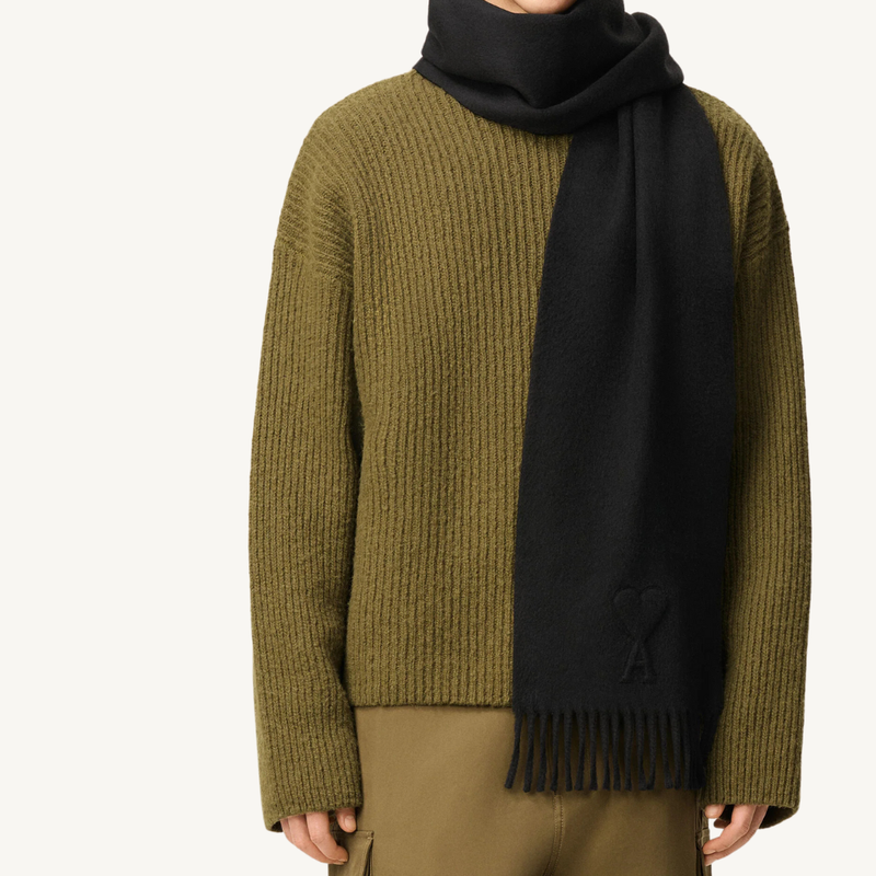 Embossed AMI de Coeur Wool Scarf