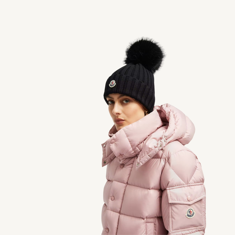Wool Beanie with Faux Fur Pom Pom