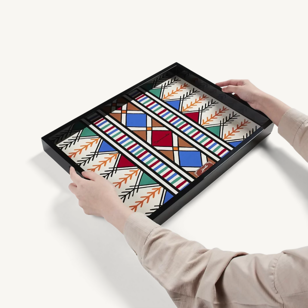 صينية خشبية بتصميم عسيري (طقم كامل)