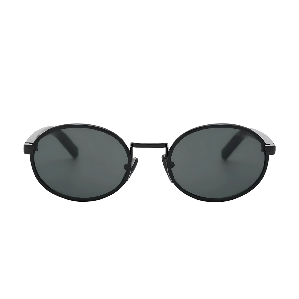 Prada Iconic Oval Sunglasses | Black Frame & Grey Lenses | Thameen