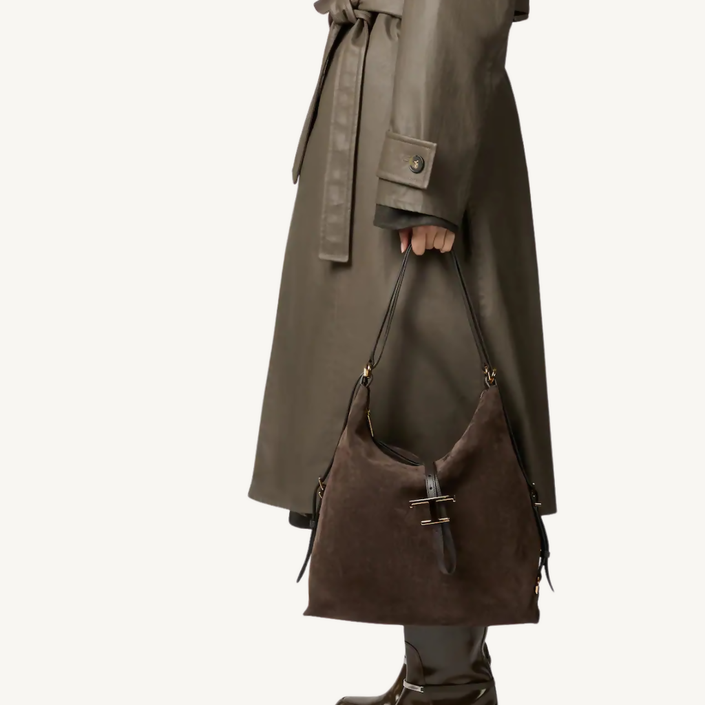 T Timeless Medium Suede Shoulder Bag