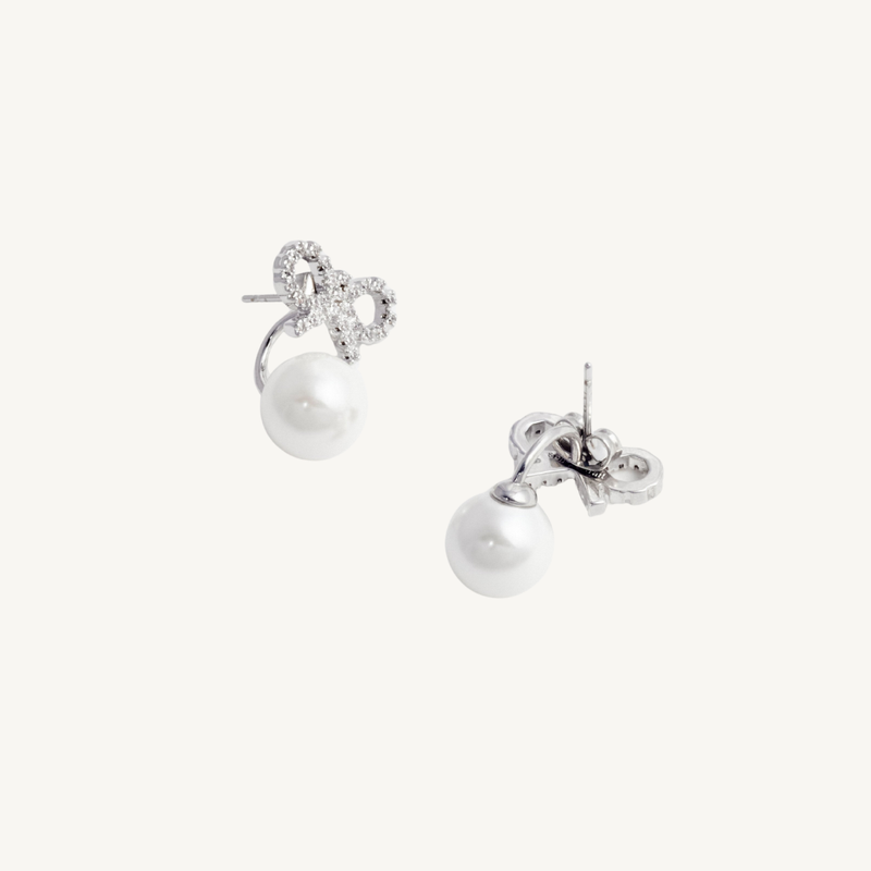 Crystal Bow Pearl Jacket Earrings