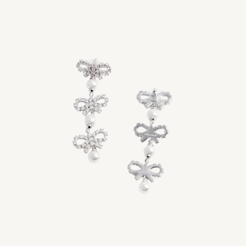 Micro Bow Pearl Tiered Earrings