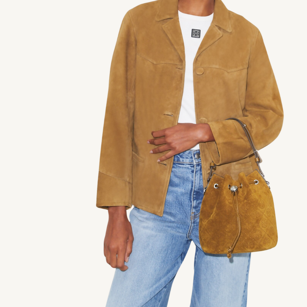 T Monogram Suede Bucket Bag