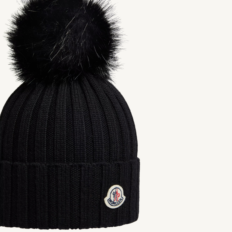 Wool Beanie with Faux Fur Pom Pom