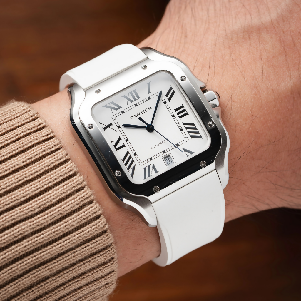 White CTS Rubber Strap for Santos de Cartier