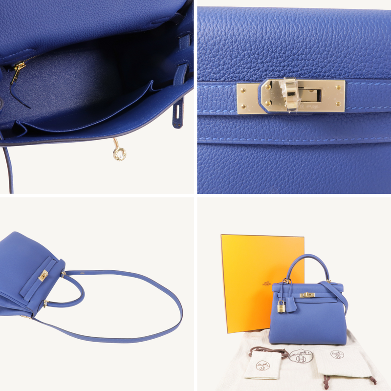 Kelly 25 Togo Bleu Tie GHW