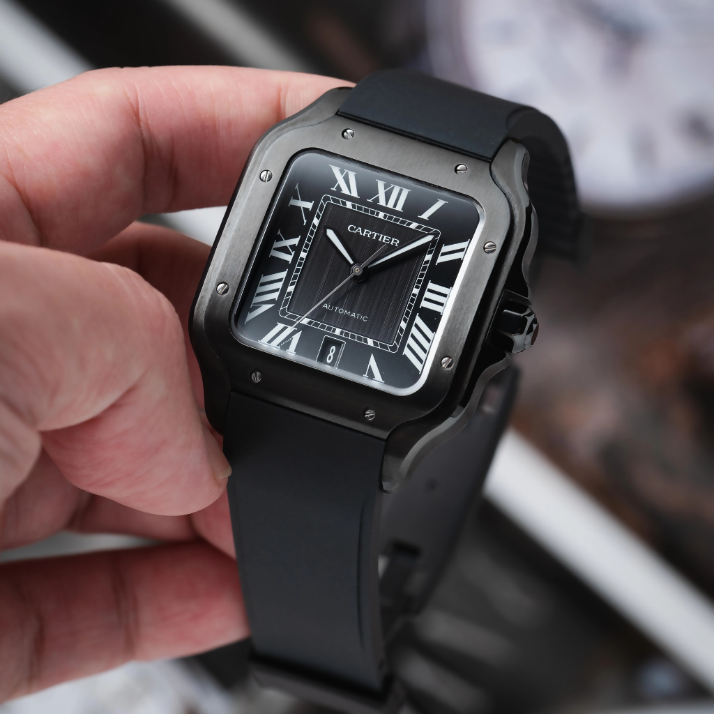 Black CTS Rubber Strap for Santos de Cartier
