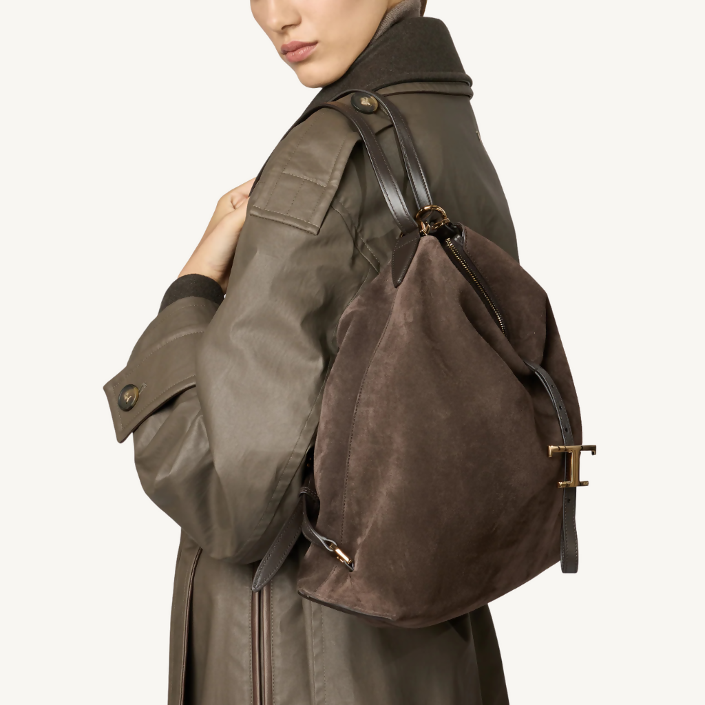 T Timeless Medium Suede Shoulder Bag
