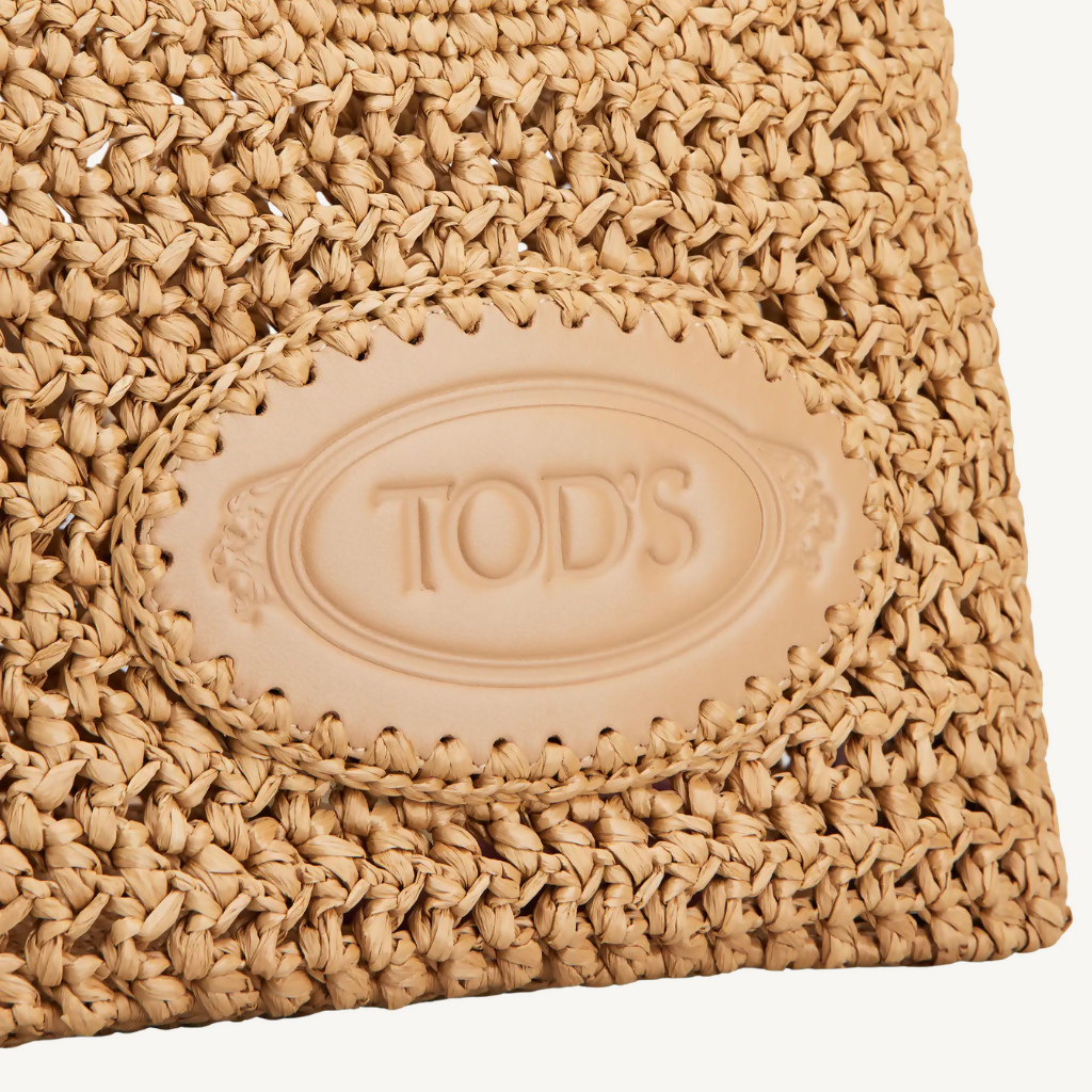 Shopping Bag in Raffia and Leather Mini