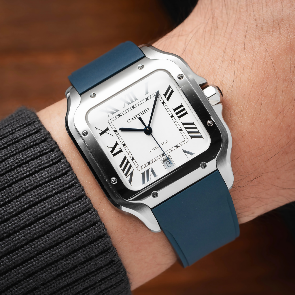 Navy CTS Rubber Strap for Santos de Cartier