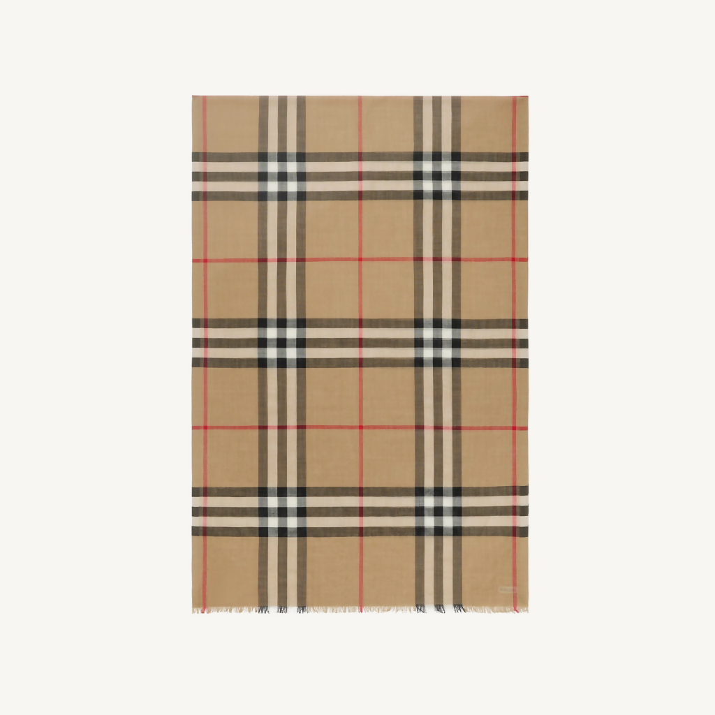 Wide Check Wool Silk Scarf