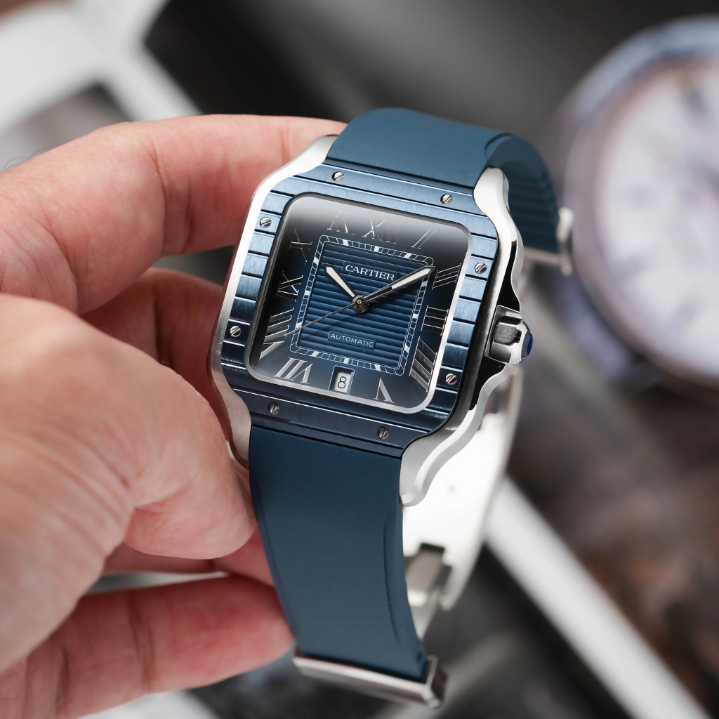 Navy CTS Rubber Strap for Santos de Cartier